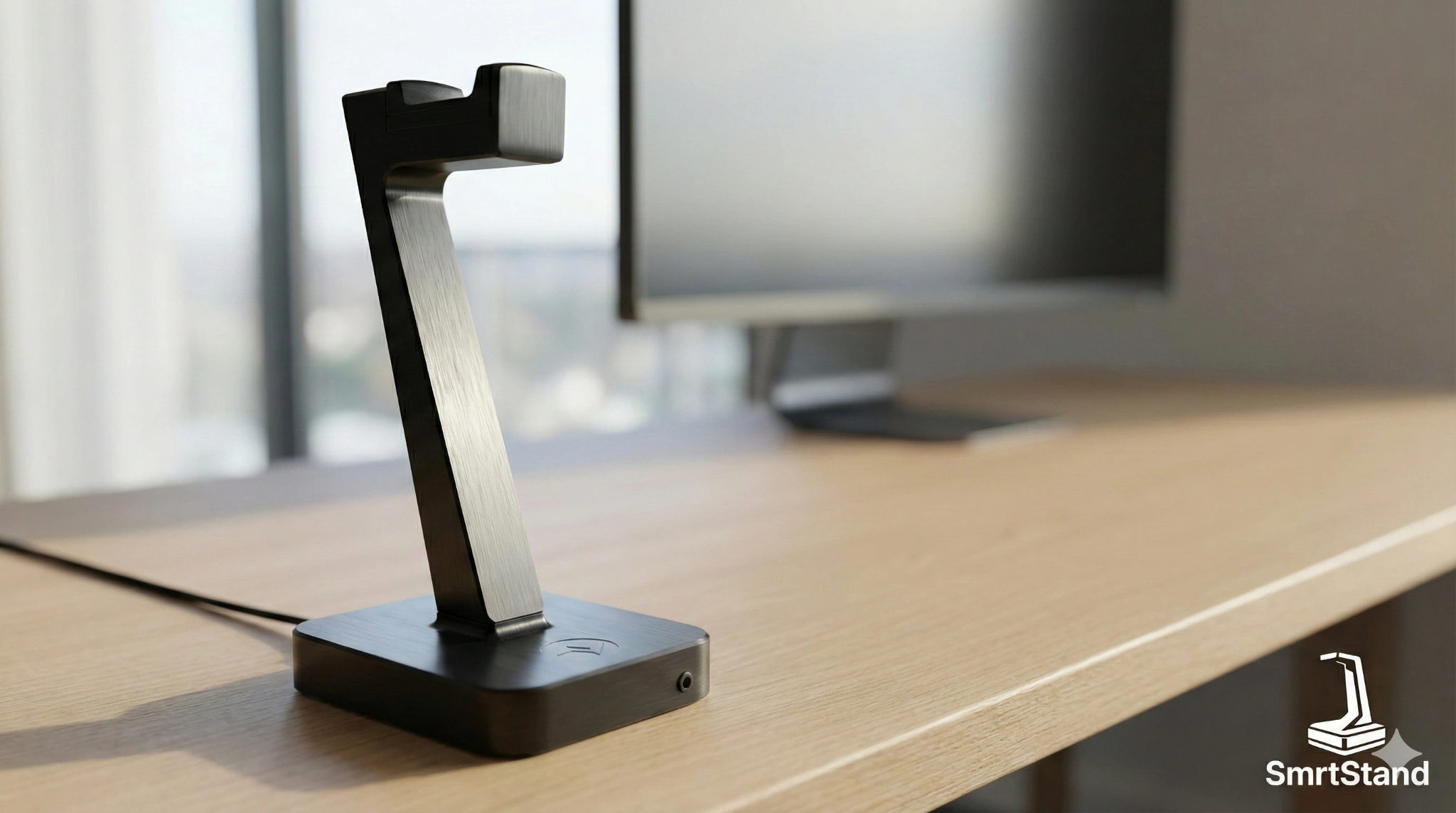 SmrtStand on a desk by a window in daylight