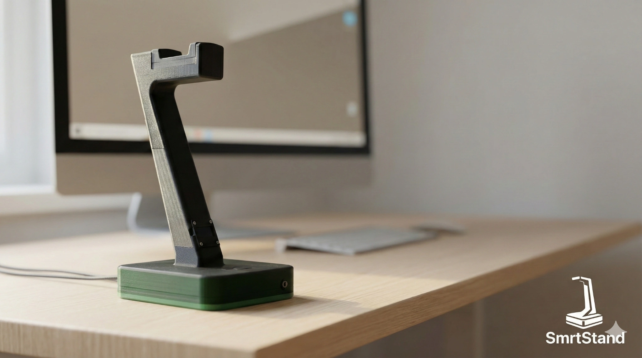 SmrtStand brushed-metal prototype detail
